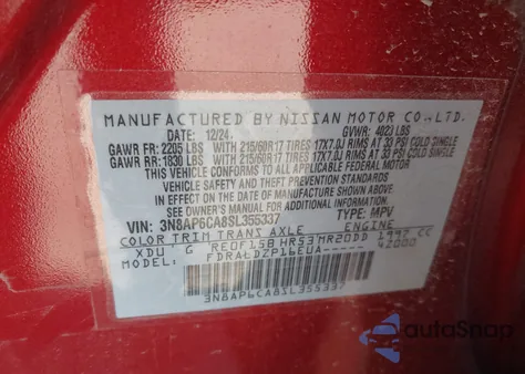 2025 Nissan Kicks Sv Fwd from USA, damaged, VIN 3N8AP6CA8SL355337